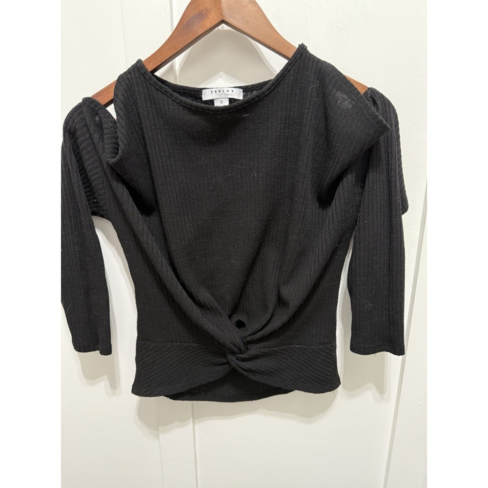 FAVLUV Cold Shoulder Long‎ Sleeve Black Medium Blouse y2k, clubcore